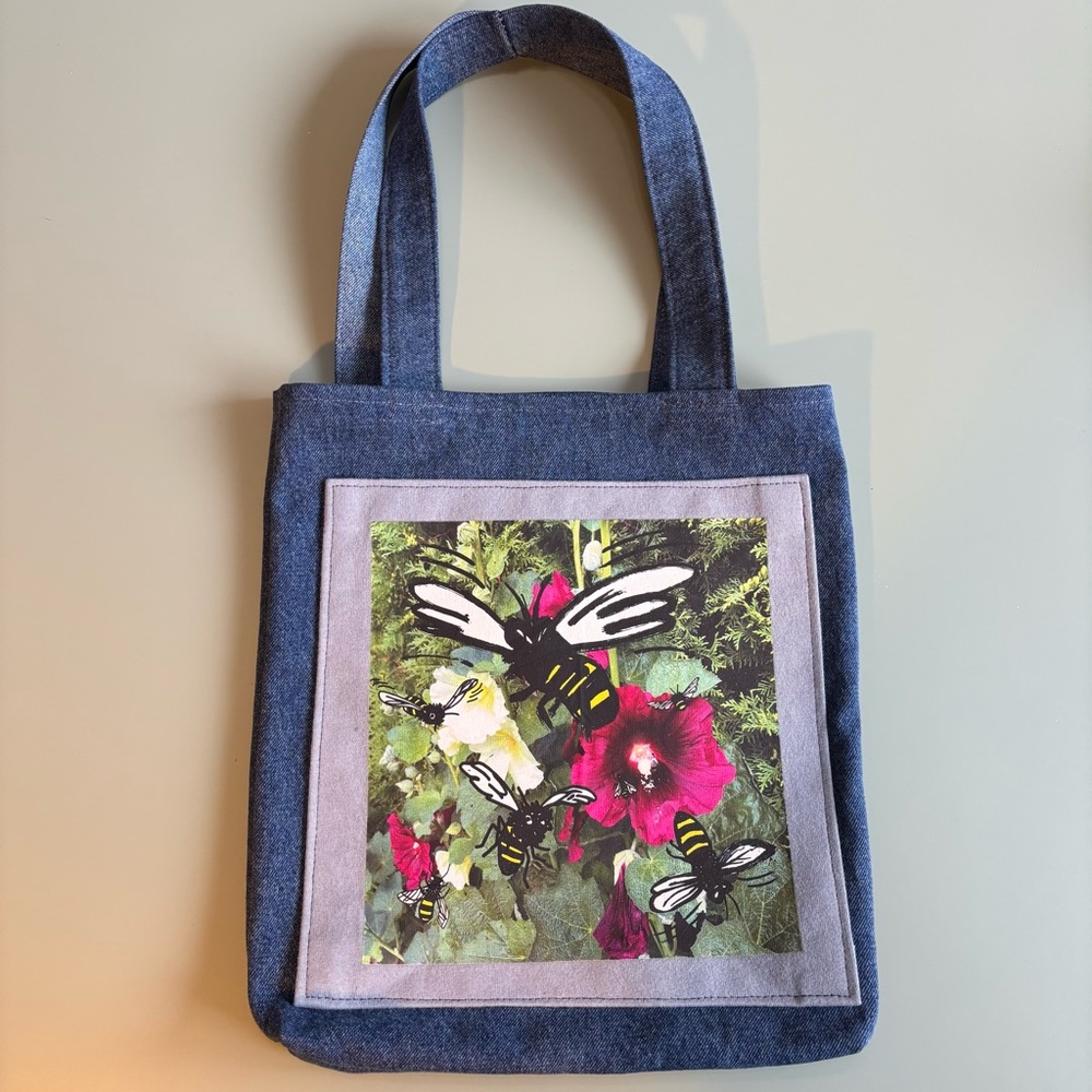Floral Denim Tote Bag